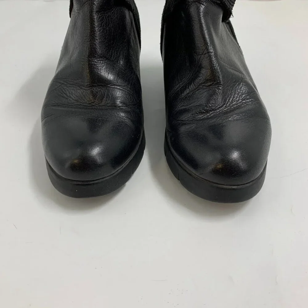 Hispanitas Women's Larae Leather Cross‎ Buckle Heeled Boot Size 7.5/38